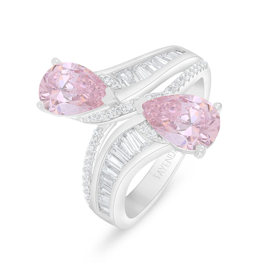 Sterling Silver 925 Ring Rhodium Plated Embedded With Pink Zircon And White Zircon