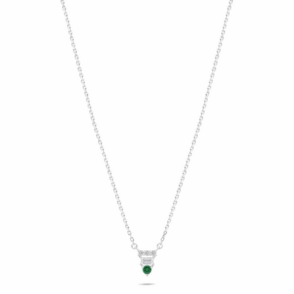 Sterling Silver 925 Necklace Rhodium Plated Embedded With Emerald Zircon And White Zircon