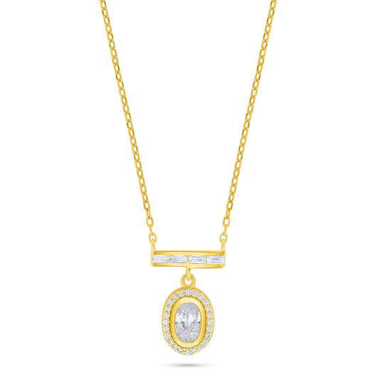 Sterling Silver 925 Necklace Golden Plated Embedded With White Zircon