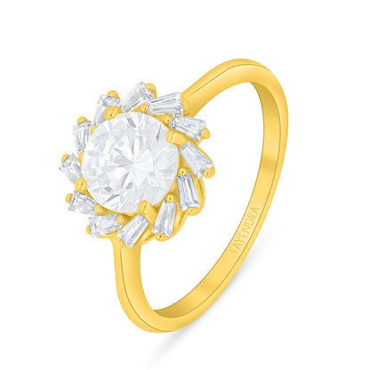 خاتم من الفضة الخالصة عيار 925 مطلي ذهبي مرصع فص ابيض