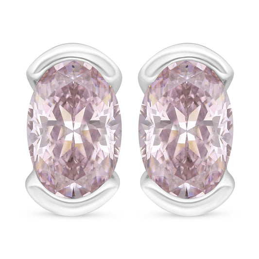 Sterling Silver 925 Earring Rhodium Plated Embedded With Pink Zircon