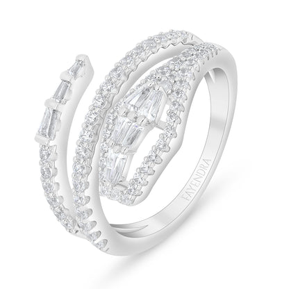 Sterling Silver 925 Ring Rhodium Plated Embedded With White Zircon