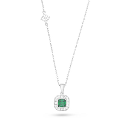 Sterling Silver 925 Necklace Rhodium Plated Embedded With Emerald Zircon And White Zircon