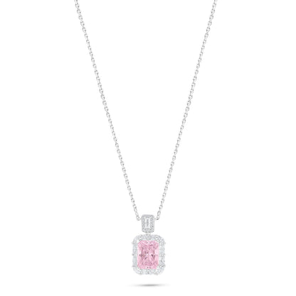 Sterling Silver 925 Necklace Rhodium Plated Embedded With Pink Zircon And White Zircon