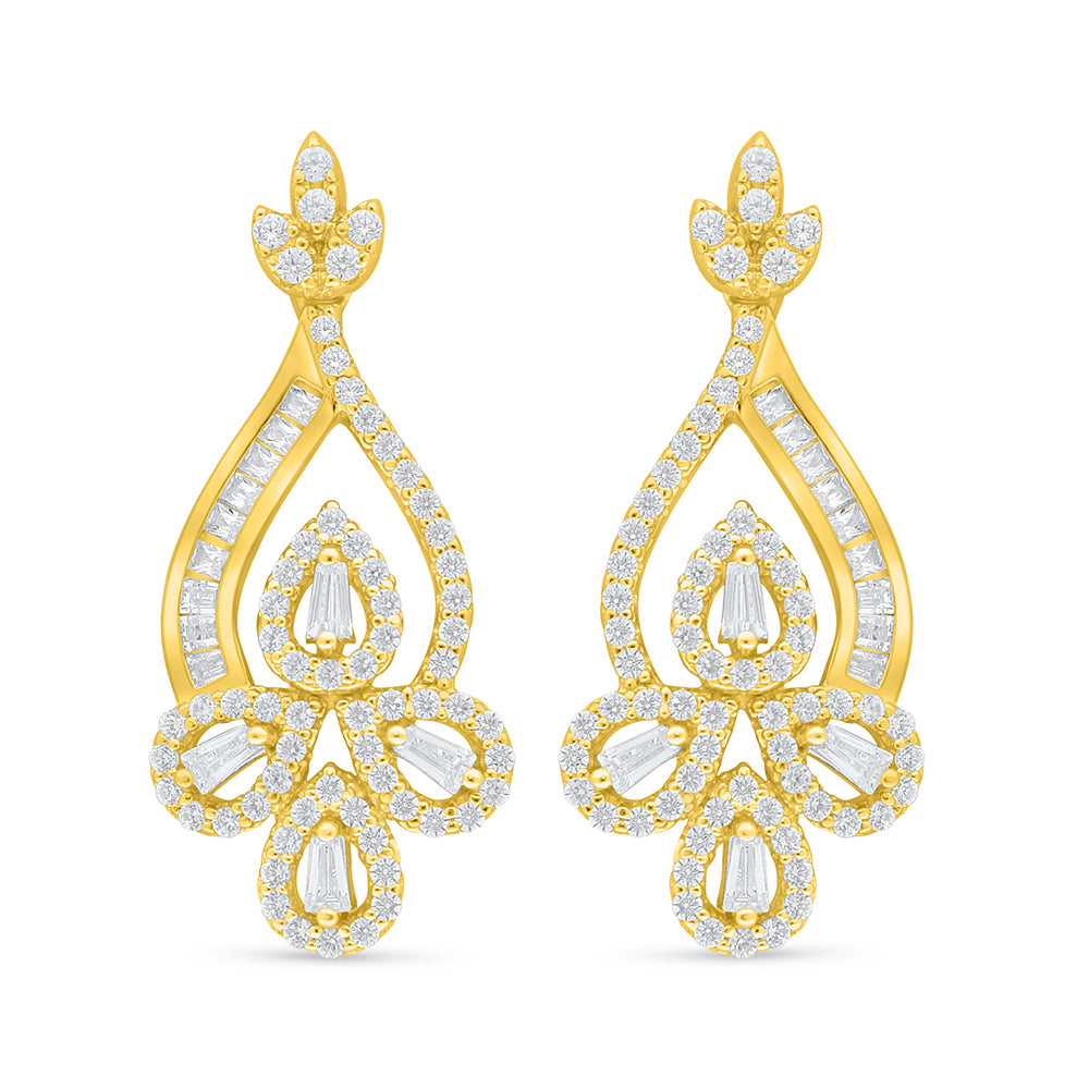 Sterling Silver 925 Earring Golden Plated Embedded With White Zircon