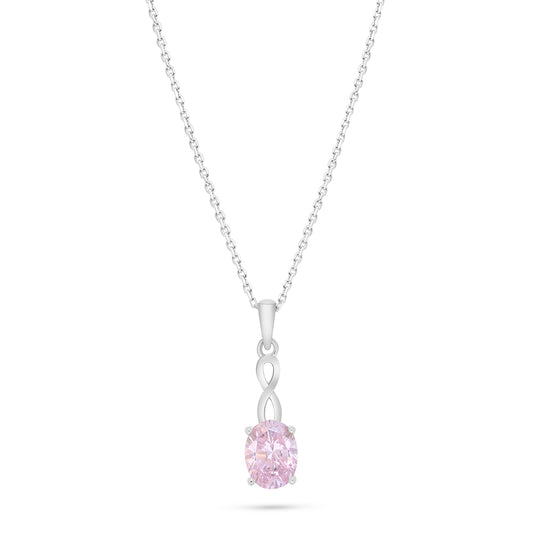 Sterling Silver 925 Necklace Rhodium Plated Embedded With pink Zircon