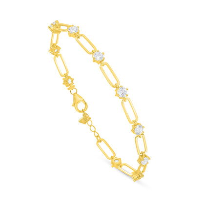 Sterling Silver 925 Bracelet Golden Plated Embedded With White Zircon