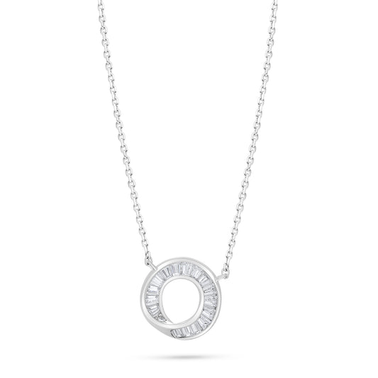 عقد من الفضة الخالصة عيار 925 مطلي روديوم مرصع فص ابيض