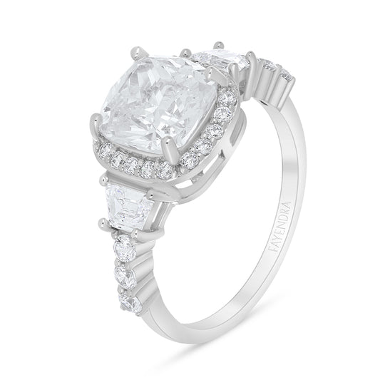 Sterling Silver 925 Ring Rhodium Plated Embedded With White Zircon