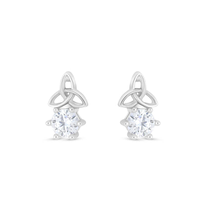 Sterling Silver 925 Earring Rhodium Plated Embedded With White Zircon