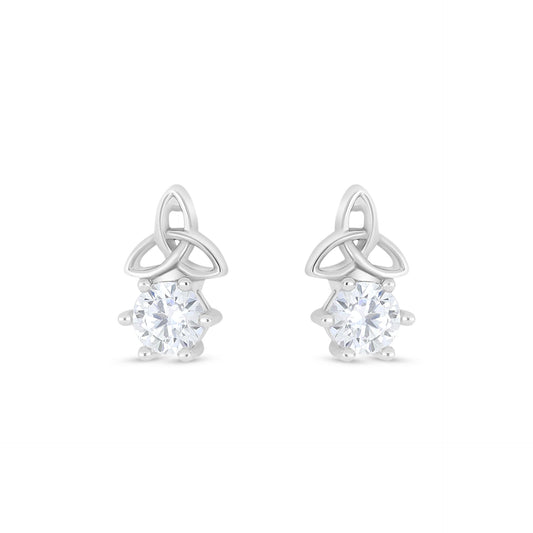 Sterling Silver 925 Earring Rhodium Plated Embedded With White Zircon