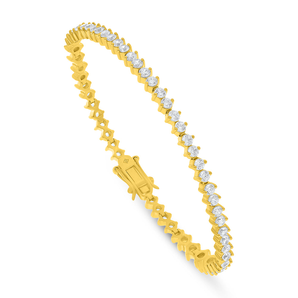 Sterling Silver 925 Bracelet Golden Plated Embedded With White Zircon