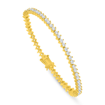 Sterling Silver 925 Bracelet Golden Plated Embedded With White Zircon