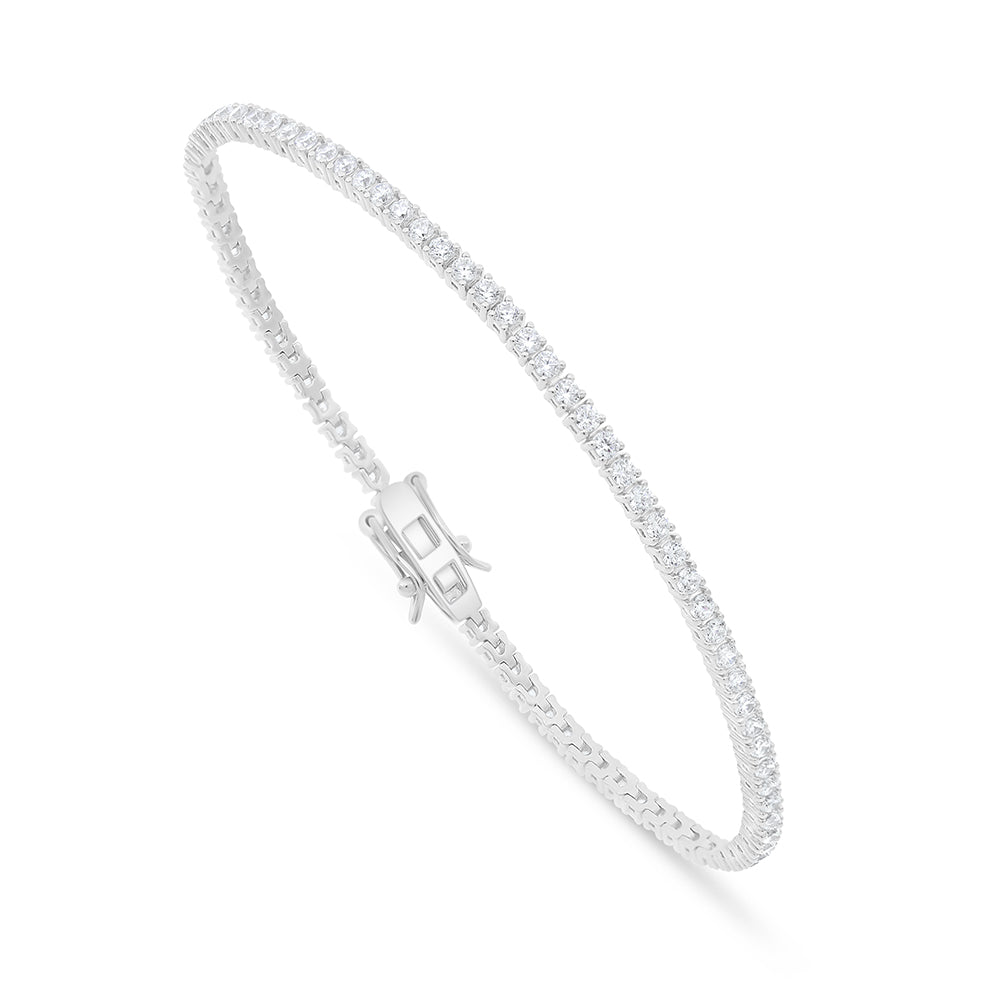 Sterling Silver 925 Bracelet Rhodium Plated Embedded With White Zircon