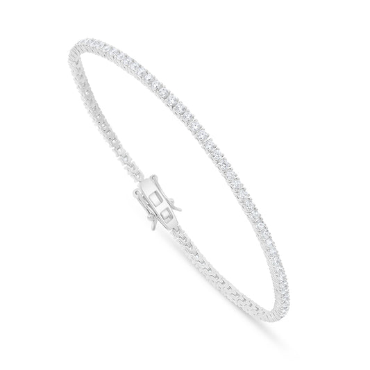 Sterling Silver 925 Bracelet Rhodium Plated Embedded With White Zircon