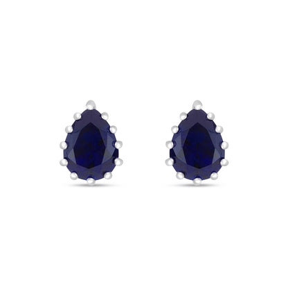 Sterling Silver 925 Earring Rhodium Plated Embedded With Sapphire Corundum
