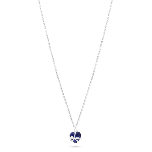 Sterling Silver 925 Necklace Rhodium Plated Embedded With Sapphire Corundum
