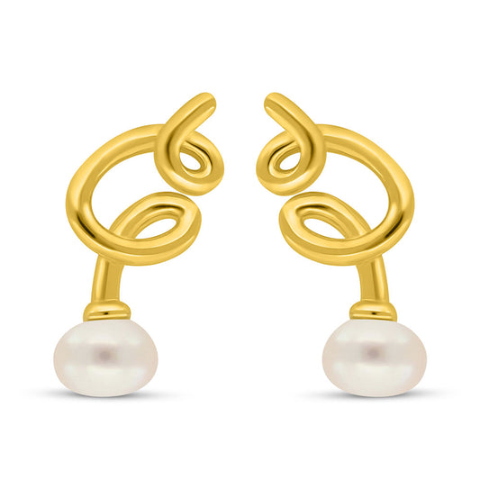 Sterling Silver 925 Earring Golden Plated Embedded With Fresh Water Pearl