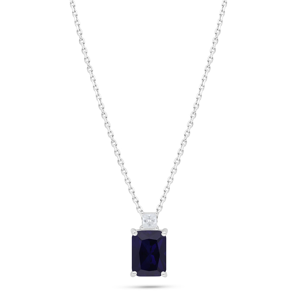 Sterling Silver 925 Necklace Rhodium Plated Embedded With Sapphire Corundum And White Zircon