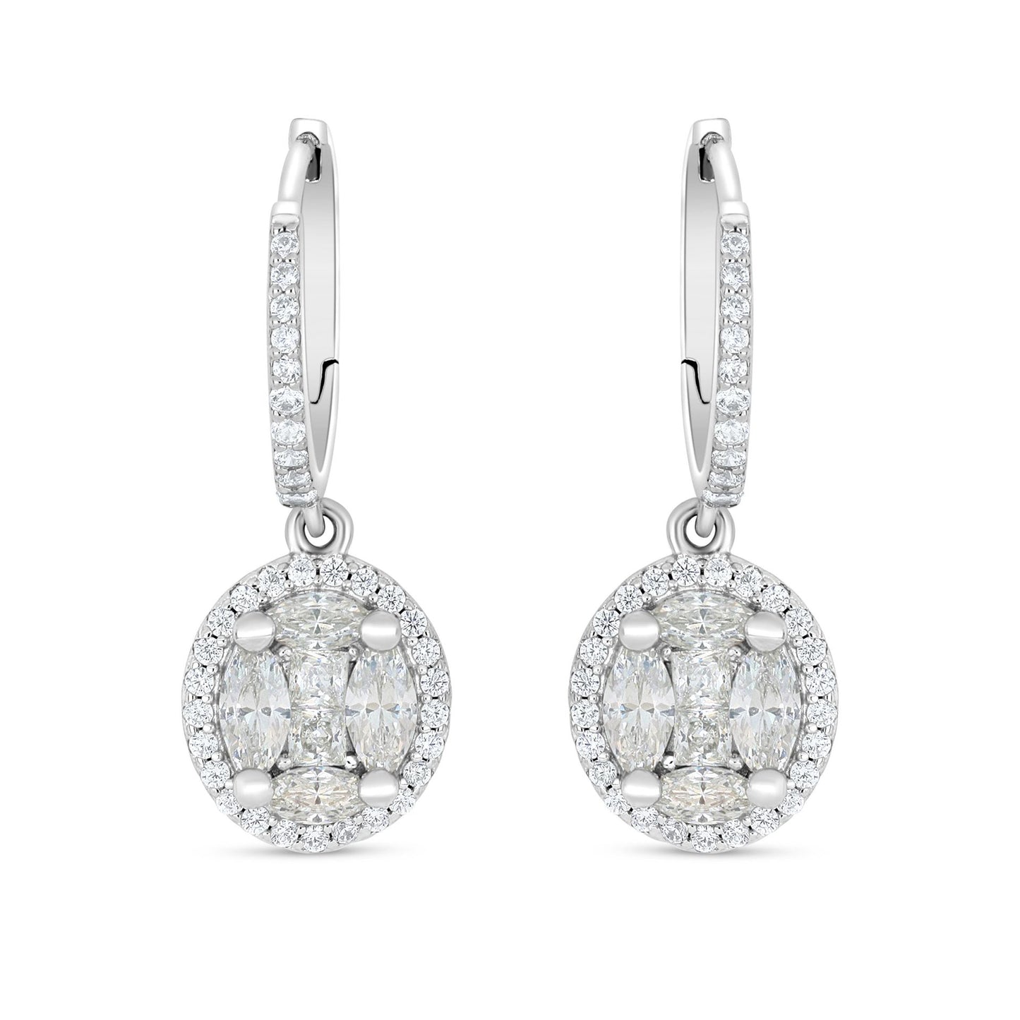 Sterling Silver 925 Earring Rhodium Plated Embedded With Diamond Zircon And White Zircon