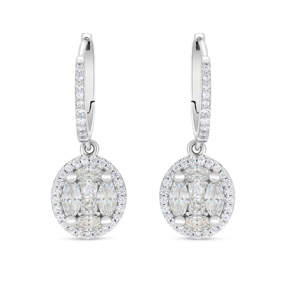 Sterling Silver 925 Earring Rhodium Plated Embedded With Diamond Zircon And White Zircon
