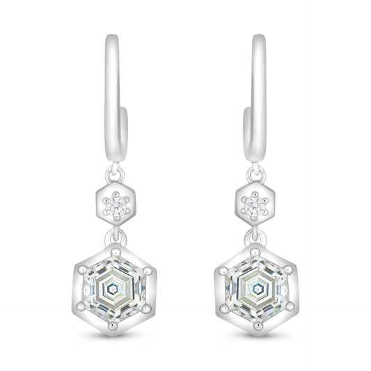 Sterling Silver 925 Earring Rhodium Plated Embedded With Diamond Zircon And White Zircon