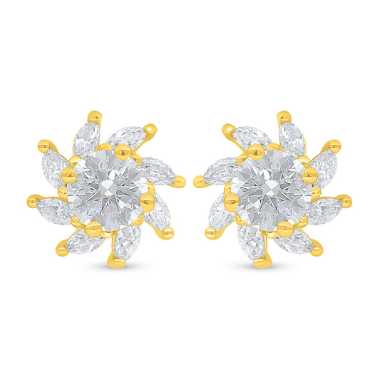 Sterling Silver 925 Earring Golden Plated Embedded With White Zircon