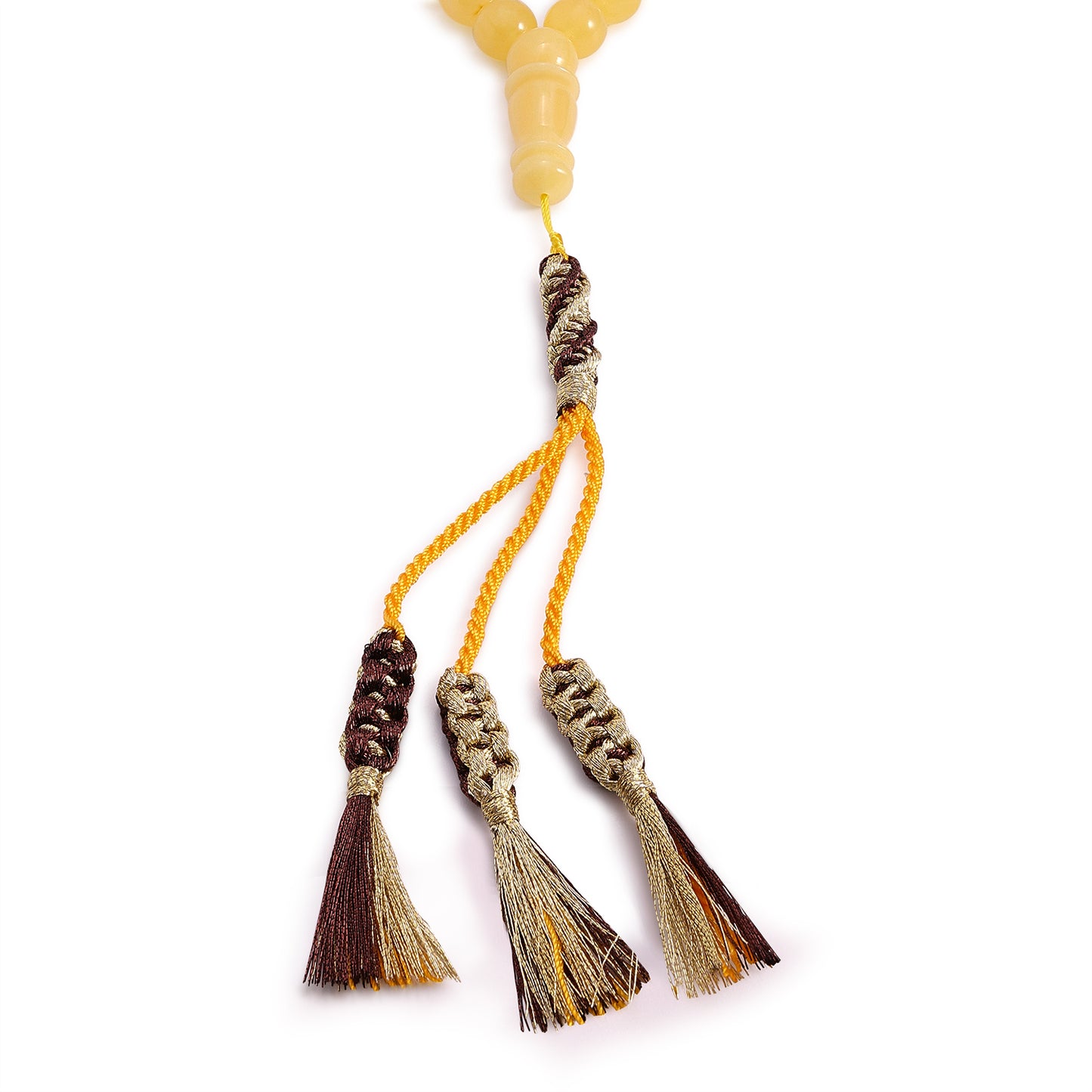 Rosary 45 Embedded With Natural Yellow Amber Premium Grade Round Beads 9 mm And Fabric Tassel