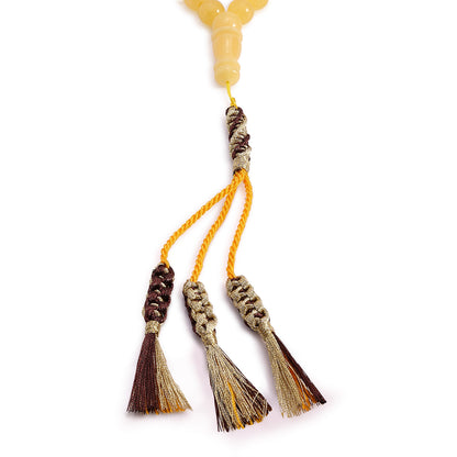 Rosary 45 Embedded With Natural Yellow Amber Premium Grade Round Beads 9 mm And Fabric Tassel