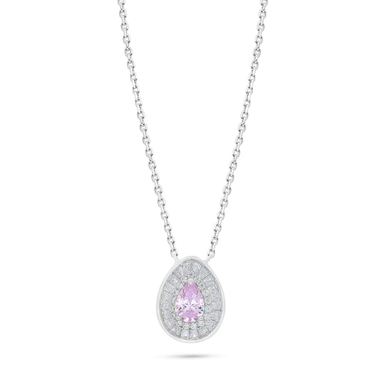 Sterling Silver 925 Necklace Rhodium Plated Embedded With Pink Zircon And White Zircon