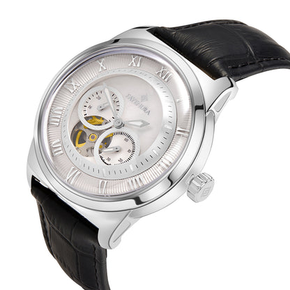 Stainless Steel 316L Watch Silver Color Black Leather For Men - WHITE MOP DIAL