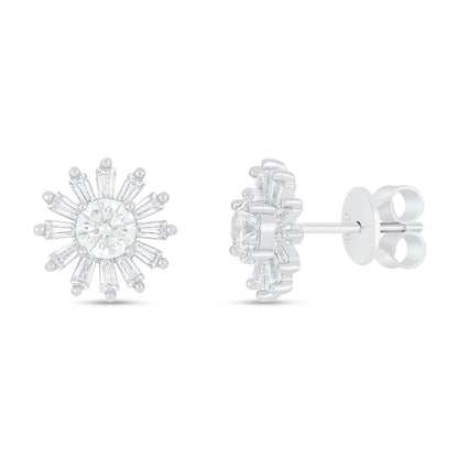 Sterling Silver 925 Earring Rhodium Plated Embedded With White Zircon