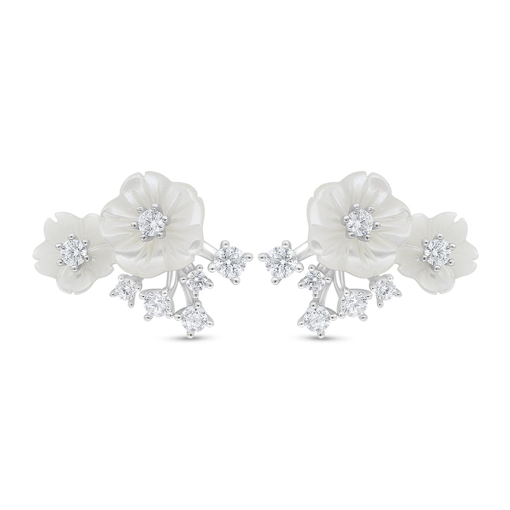 اقراط من الفضة الخالصة عيار 925 مطلية روديوم مرصعة صدف ابيض و فص ابيض