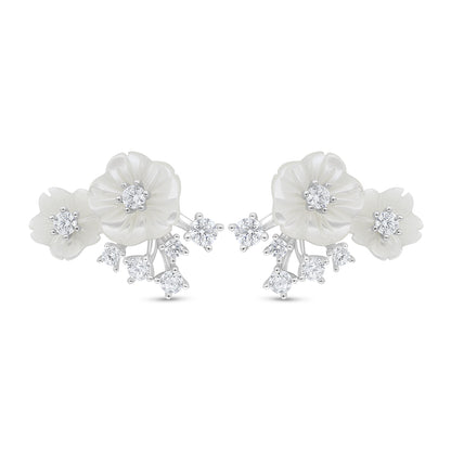 اقراط من الفضة الخالصة عيار 925 مطلية روديوم مرصعة صدف ابيض و فص ابيض