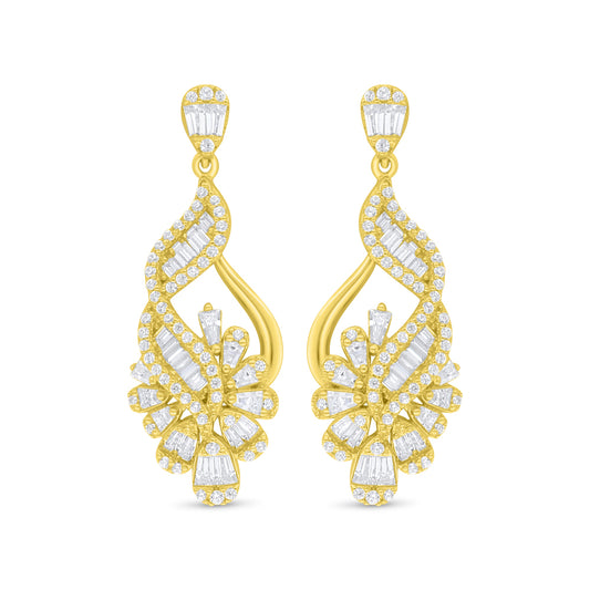 Sterling Silver 925 Earring Golden Plated Embedded With White Zircon