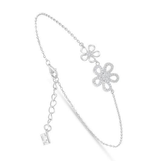 Sterling Silver 925 Bracelet Rhodium Plated Embedded With White Zircon