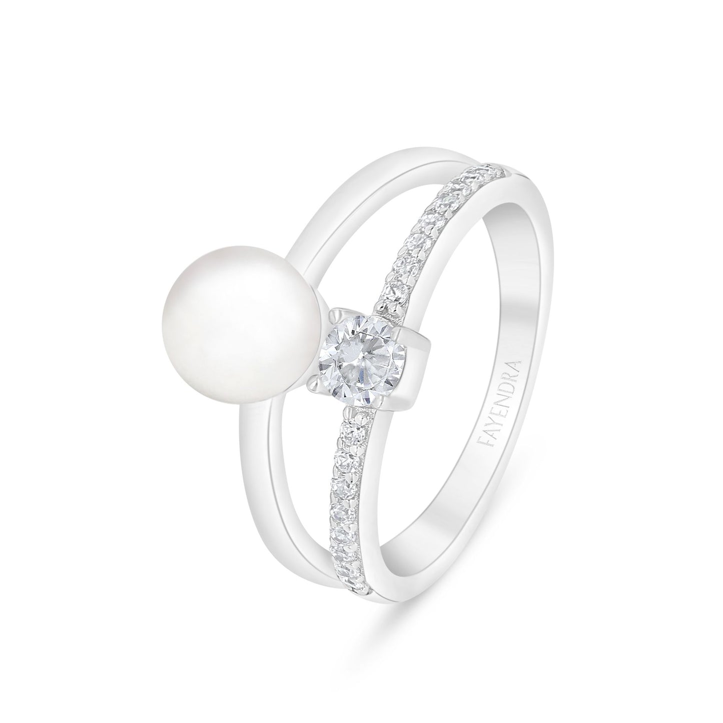 خاتم من الفضة الخالصة عيار 925 مطلي روديوم مرصع لولو ابيض طبيعي و فص ابيض