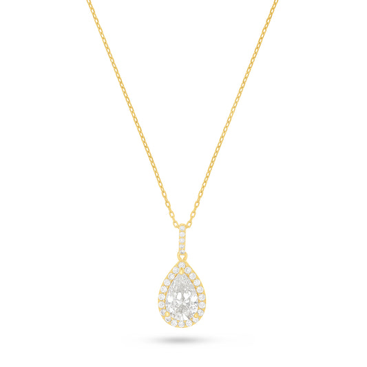 Sterling Silver 925 Necklace Golden Plated Embedded With Diamond Zircon And White Zircon