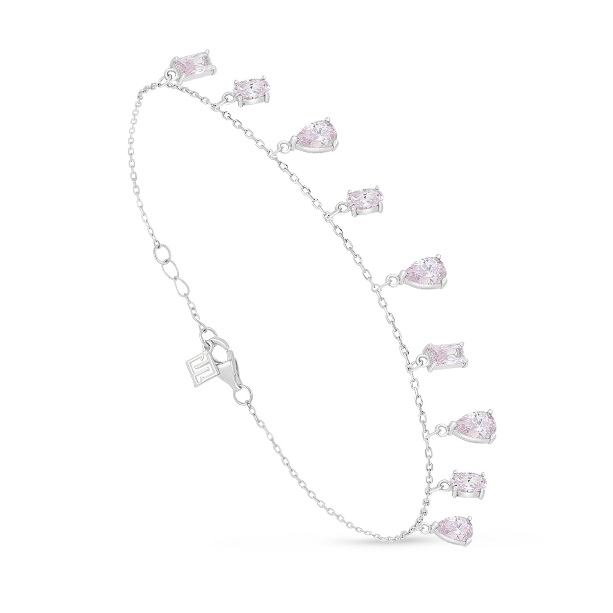 Sterling Silver 925 Bracelet Rhodium Plated Embedded With Pink Zircon