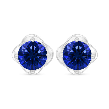 Sterling Silver 925 Earring Rhodium Plated Embedded With Sapphire Corundum