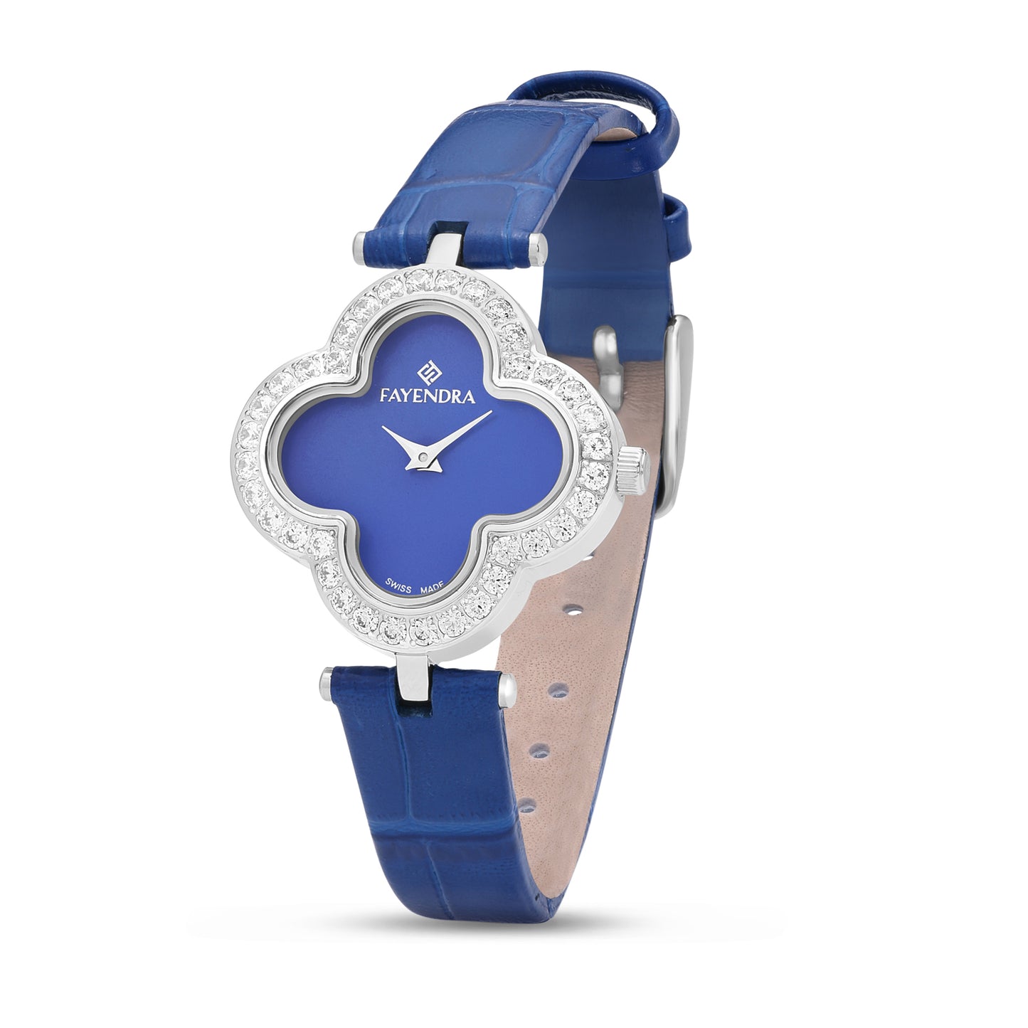 Stainless Steel 316L Watch Silver Color Blue Leather Embedded With White Zircon - BLUE MOP DIAL