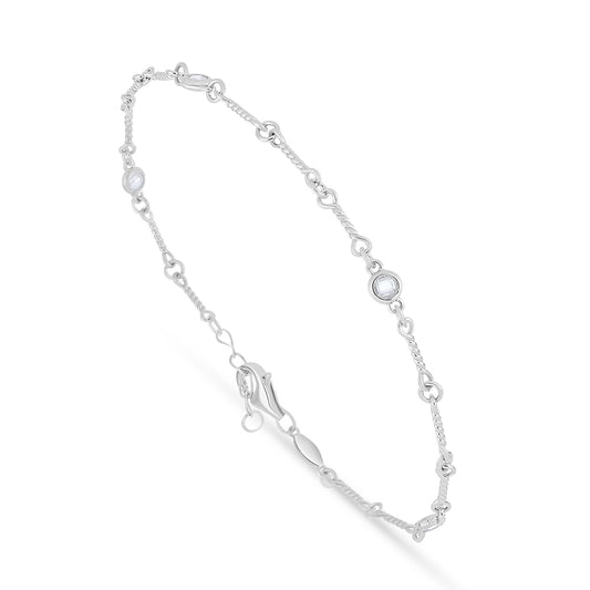 اسورة من الفضة الخالصة عيار 925 مطلية روديوم مرصعة فص ابيض