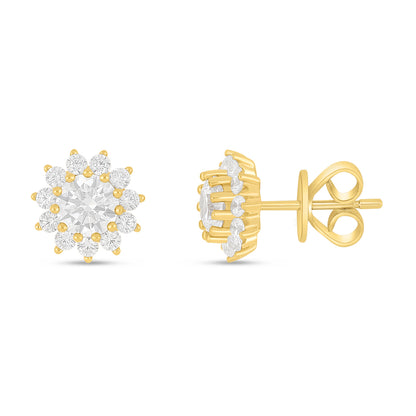 Sterling Silver 925 Earring Golden Plated Embedded With White Zircon