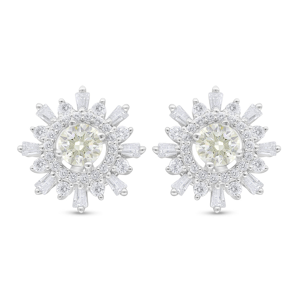 Sterling Silver 925 Earring Rhodium Plated Embedded With Diamond Zircon And White Zircon