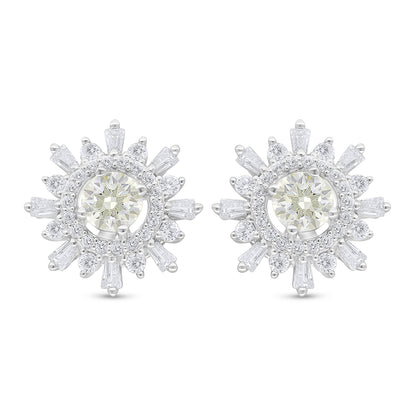 Sterling Silver 925 Earring Rhodium Plated Embedded With Diamond Zircon And White Zircon