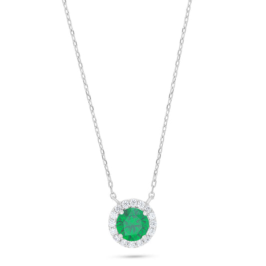 Sterling Silver 925 Necklace Rhodium Plated Embedded With Emerald Zircon And White Zircon
