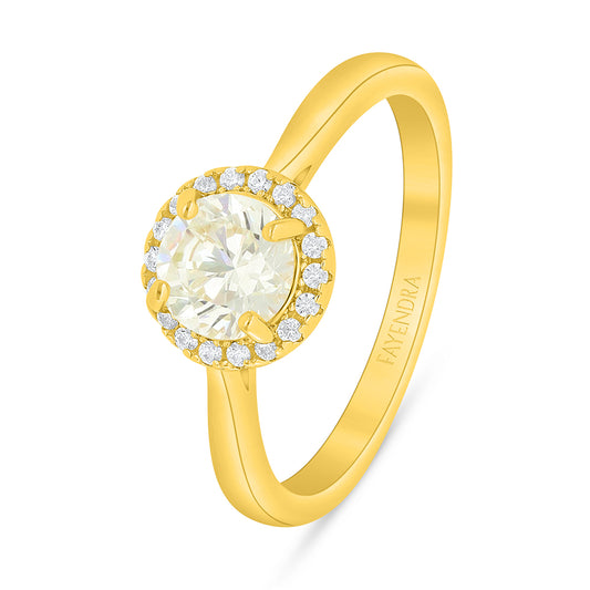 Sterling Silver 925 Ring Golden Plated Embedded With Diamond Zircon And White Zircon