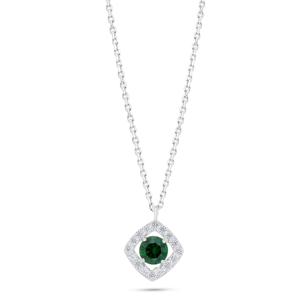 Sterling Silver 925 Necklace Rhodium Plated Embedded With Emerald Zircon And White Zircon