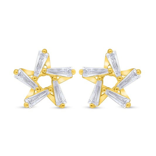 Sterling Silver 925 Earring Golden Plated Embedded With White Zircon