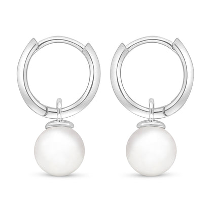 Sterling Silver 925 Earring Rhodium Plated Embedded With Natural White Pearl